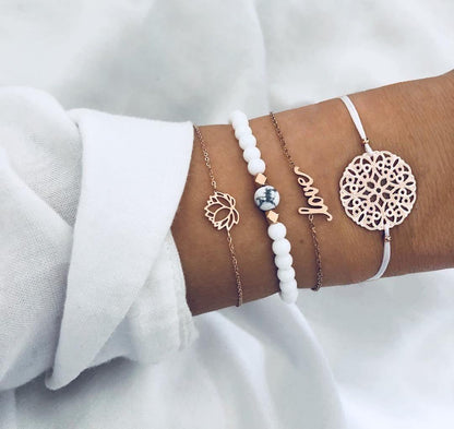 Boho Rose Map Bracelets &amp; Bangles for Women Bohemian Round  Charm Bracelet Set Fashion Multilayer Accessories Luxury Jewelry