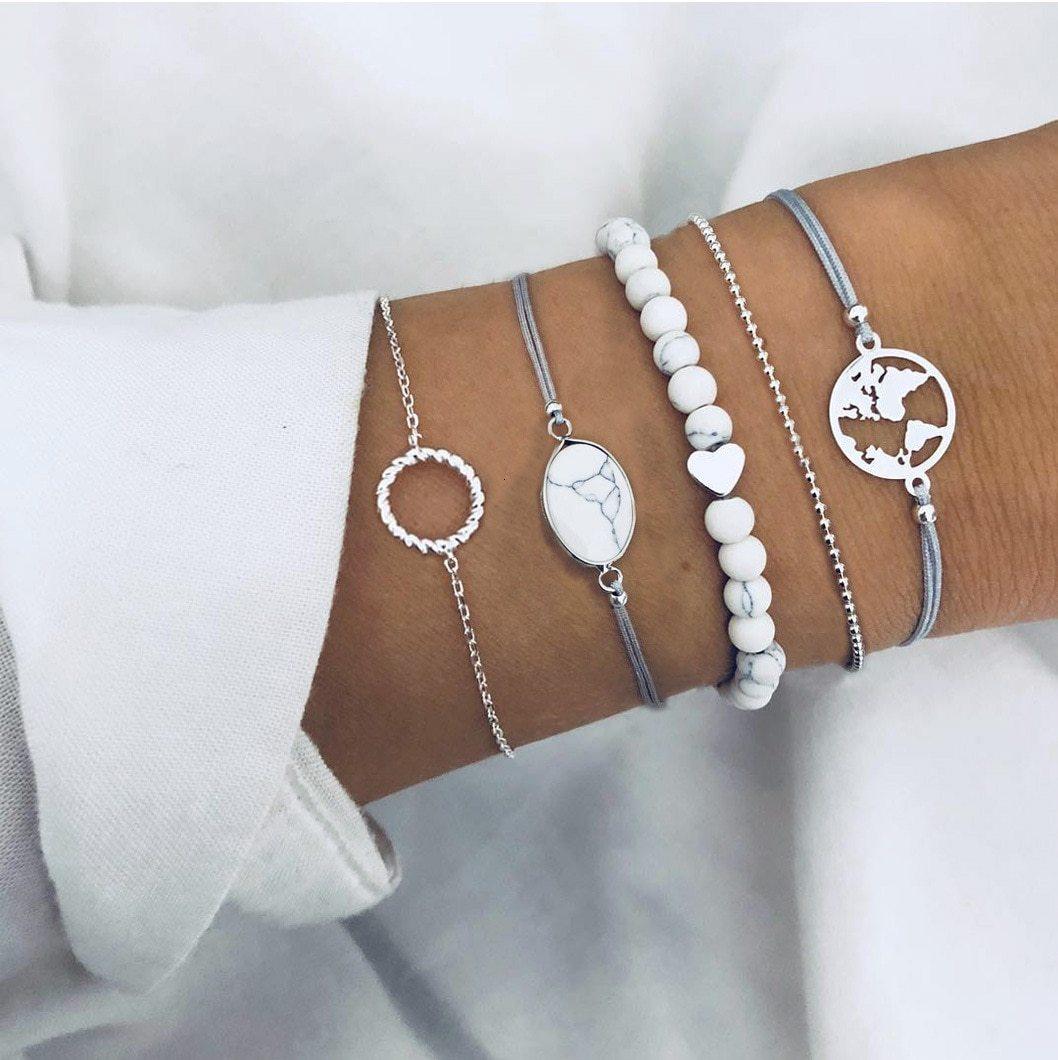 Boho Rose Map Bracelets &amp; Bangles for Women Bohemian Round  Charm Bracelet Set Fashion Multilayer Accessories Luxury Jewelry