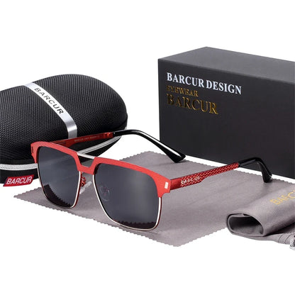 BARCUR Polarized Men’s Sunglasses – Fashionable Square Stainless Steel Frame UV400 Protection Anti-Reflective Outdoor Sports &amp; Driving Eyewear – Original Design Casual Style with Premium Polycarbonate Lenses