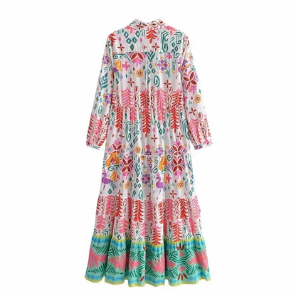 Foridol Floral Print Casual Boho Shirt Dress Maxi Long Autumn Winter Long Sleeve Dress Vestidos 2025 Button Up Dress