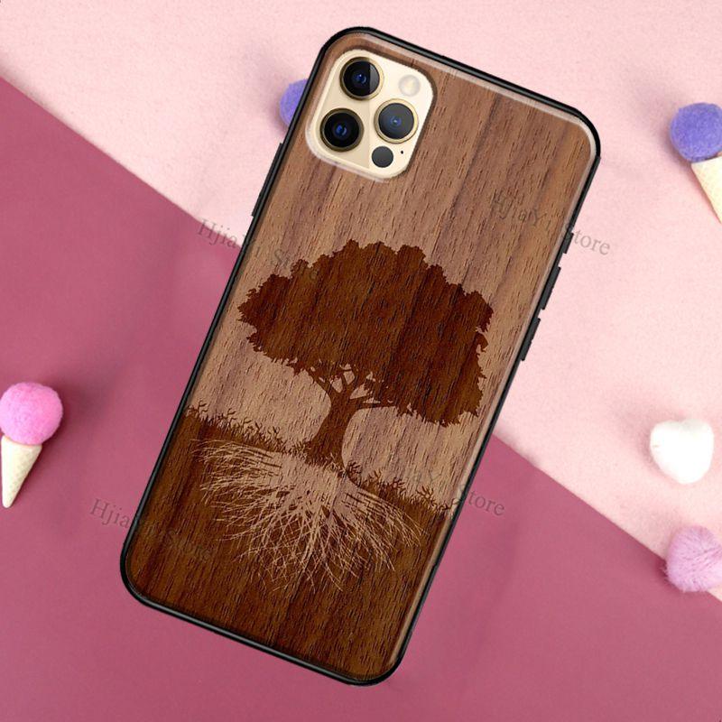 Vintage Tree Flower Bamboo Wood Case For iPhone Pro Max 12 13 min SE For iPhone 13 Shockproof Wooden Texture Protective Cover Unique &amp; Classy Wooden Case