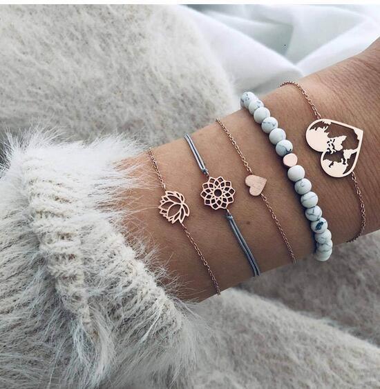 Boho Rose Map Bracelets &amp; Bangles for Women Bohemian Round  Charm Bracelet Set Fashion Multilayer Accessories Luxury Jewelry