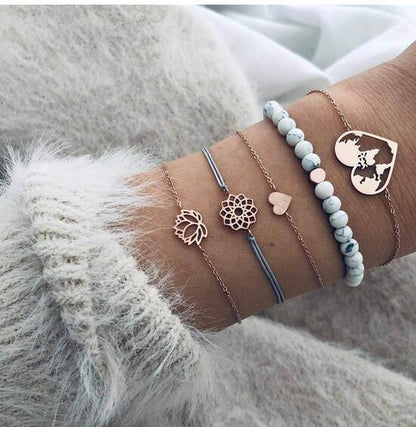 Boho Rose Map Bracelets &amp; Bangles for Women Bohemian Round  Charm Bracelet Set Fashion Multilayer Accessories Luxury Jewelry
