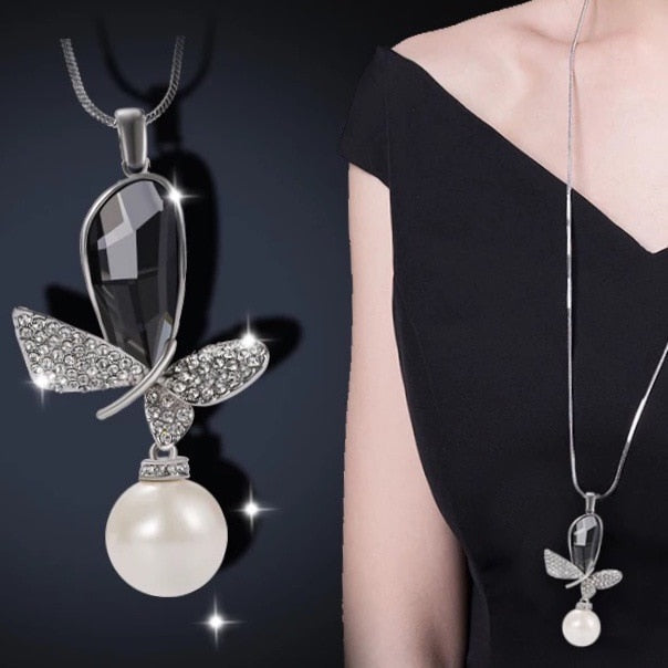 Collier Femme Long Gray Crystal Necklaces &amp; Pendants for Women Round Statement Necklace
