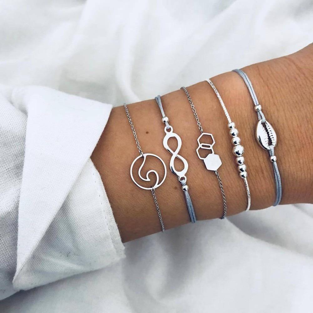 Boho Rose Map Bracelets &amp; Bangles for Women Bohemian Round  Charm Bracelet Set Fashion Multilayer Accessories Luxury Jewelry