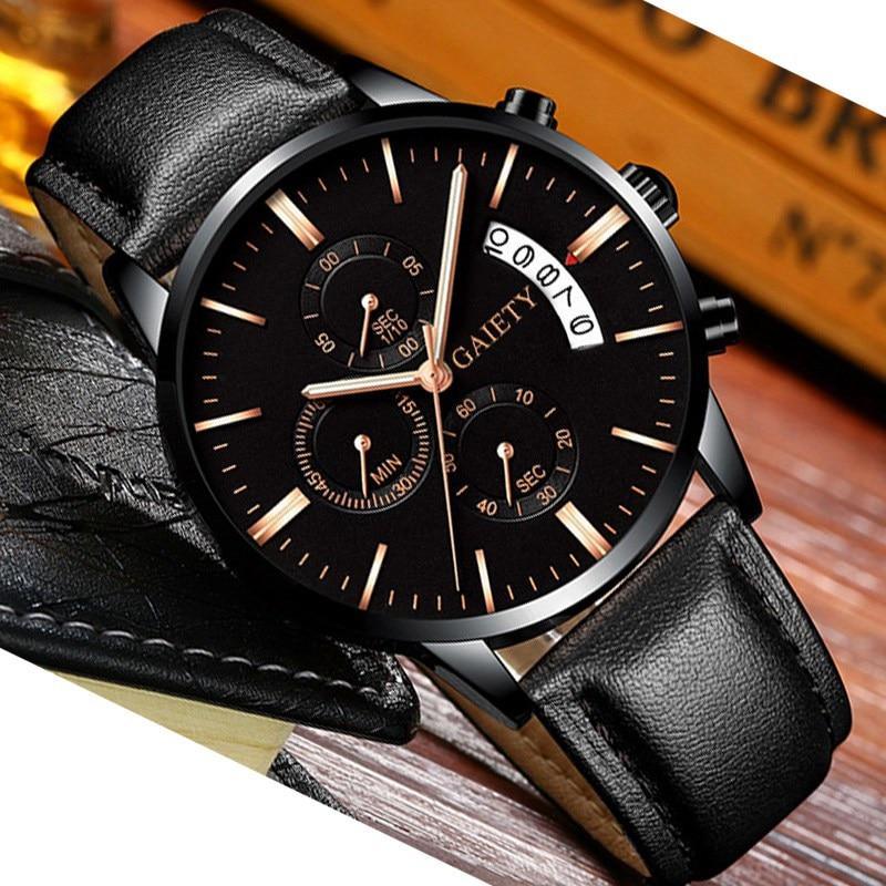 Watches men Fashion Sport Stainless Steel Case Leather Band watch Quartz Business Wristwatch For Men&