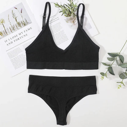 Women Seamless Bra And Panties Set Low Rise Thongs U-Shape Back Crop Top Bralette Comfort Sport Underwear Sexy Lingerie Set