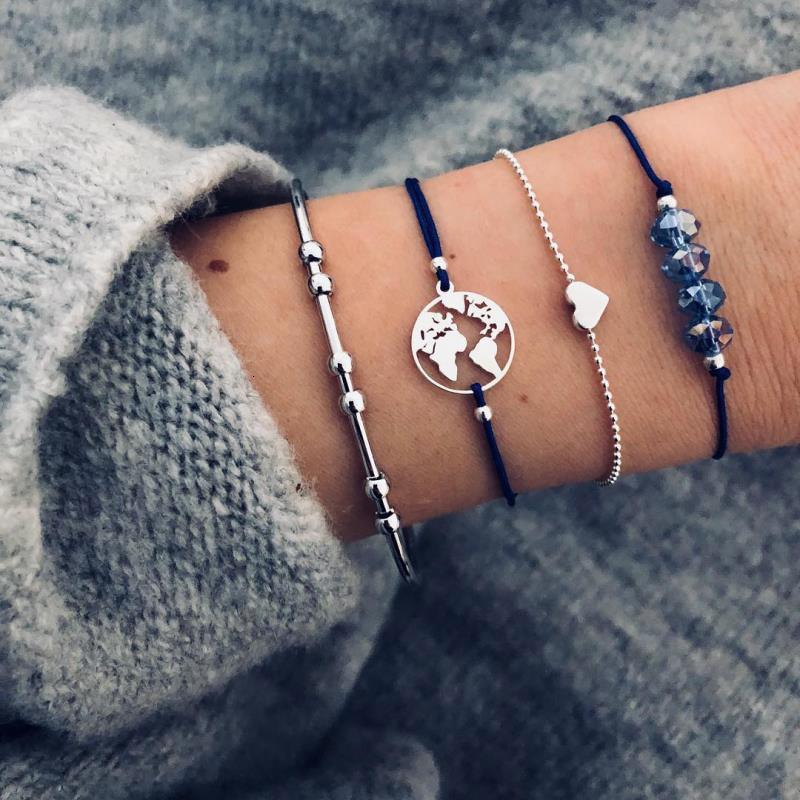 Boho Rose Map Bracelets &amp; Bangles for Women Bohemian Round  Charm Bracelet Set Fashion Multilayer Accessories Luxury Jewelry