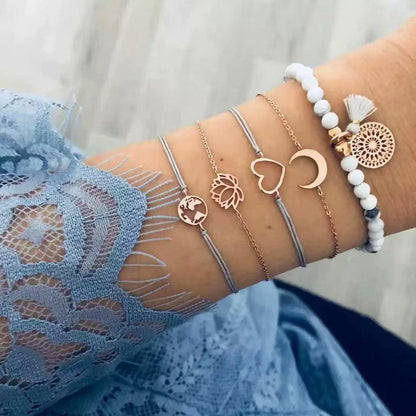 Boho Rose Map Bracelets &amp; Bangles for Women Bohemian Round  Charm Bracelet Set Fashion Multilayer Accessories Luxury Jewelry