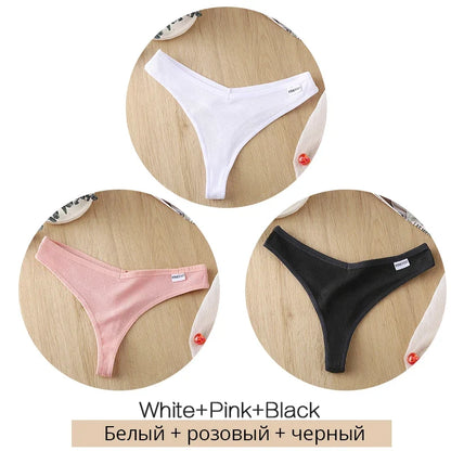 3-Piece Cotton G-String Thongs for Women – Breathable Low-Rise Panties