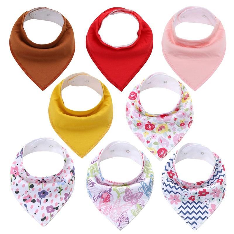 8PCS/SET Comfortable Colorful 100% Organic Cotton Adjustable Snaps Bandana Saliva Bibs For Baby Boys &amp; Girls Kids