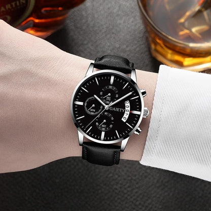 Watches men Fashion Sport Stainless Steel Case Leather Band watch Quartz Business Wristwatch For Men&