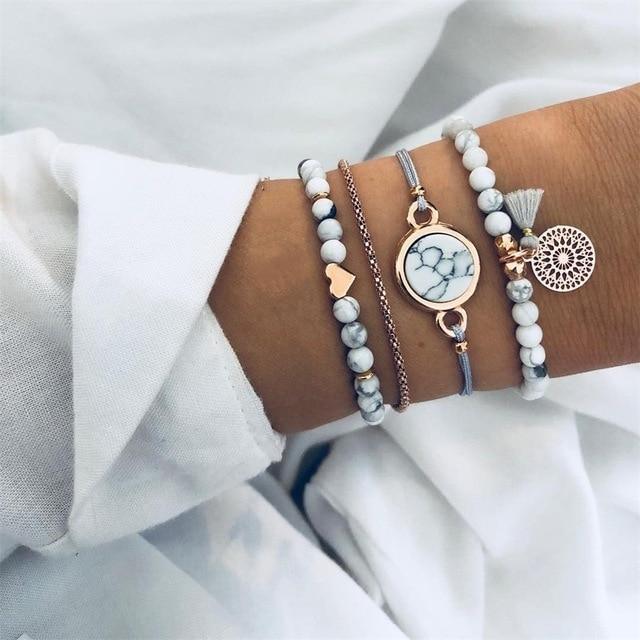 Boho Rose Map Bracelets &amp; Bangles for Women Bohemian Round  Charm Bracelet Set Fashion Multilayer Accessories Luxury Jewelry