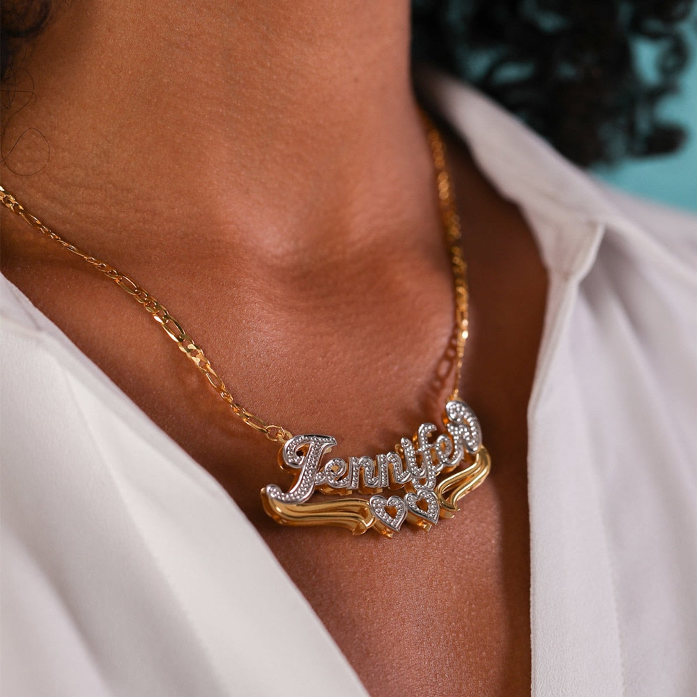 Customized Name Necklace Custom 3D Nameplate Personalized Double Electroplating Pendant