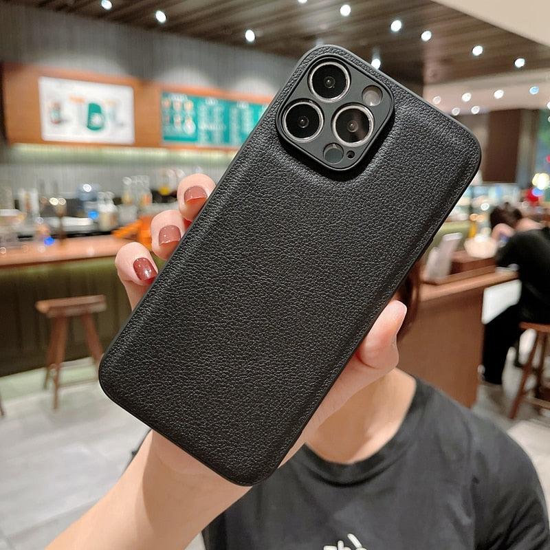 Trendy Slim Leather Case with Full Protection Luxury Leather Textured Case for iPhone 11 12 13 Soft Shockproof Cover Leather Case Compatible with iPhone 12 13 Pro Max Elegant Phone Case