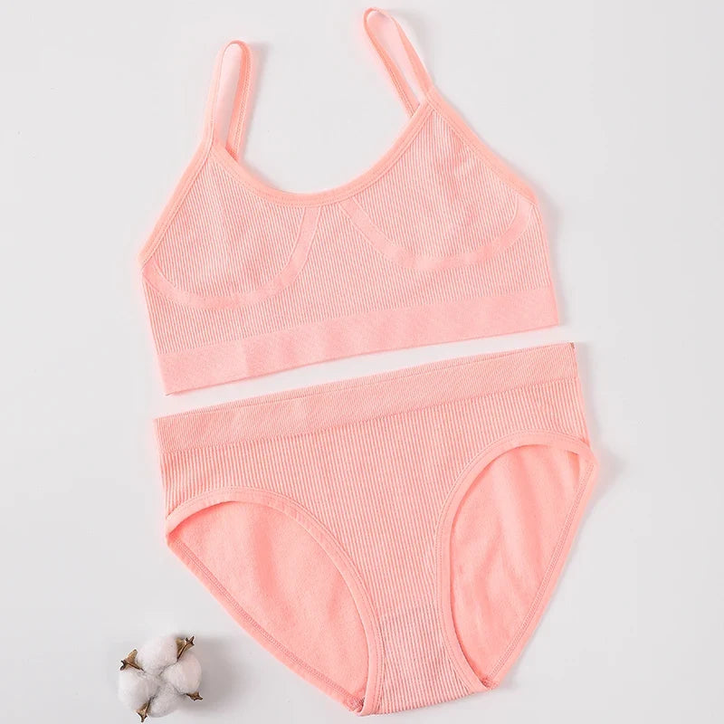 Women Seamless Bra Briefs Set Push Up Bra Top Sexy Lingerie Female U Back Crop Top Brassiere Underwear Set