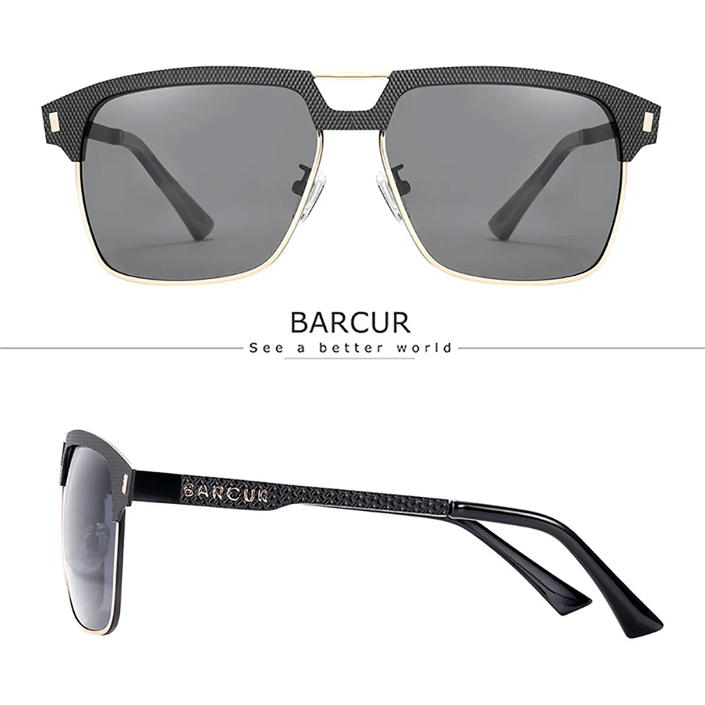 BARCUR Polarized Men’s Sunglasses – Fashionable Square Stainless Steel Frame UV400 Protection Anti-Reflective Outdoor Sports &amp; Driving Eyewear – Original Design Casual Style with Premium Polycarbonate Lenses