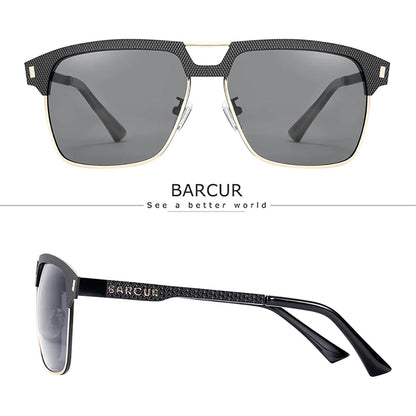BARCUR Polarized Men’s Sunglasses – Fashionable Square Stainless Steel Frame UV400 Protection Anti-Reflective Outdoor Sports &amp; Driving Eyewear – Original Design Casual Style with Premium Polycarbonate Lenses