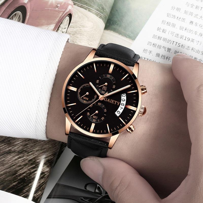 Watches men Fashion Sport Stainless Steel Case Leather Band watch Quartz Business Wristwatch For Men&