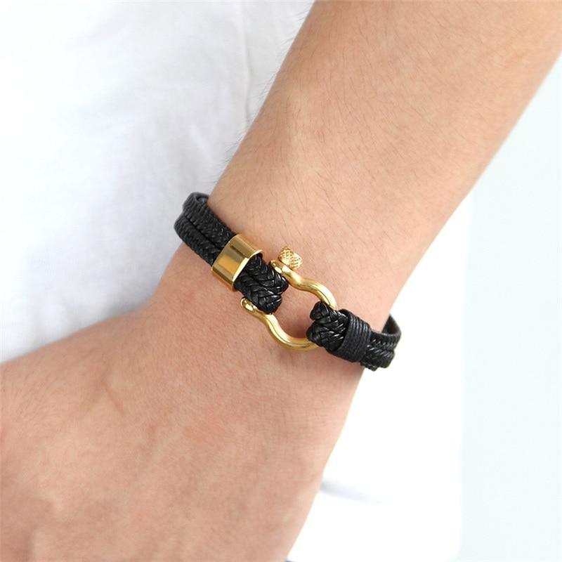 New Fashion Stainless Steel Bracelet Men Punk Genuine Leather Bracelets &amp; Bangles Charm Jewelry Anchor Style