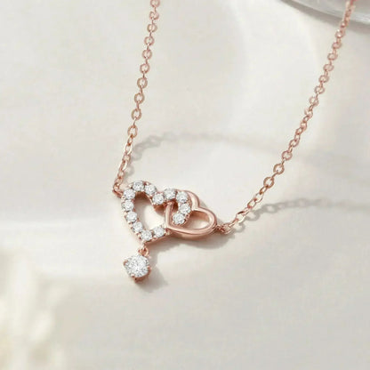 Heart Link Necklace, Interwined Heart Silver Necklace, Women Necklace