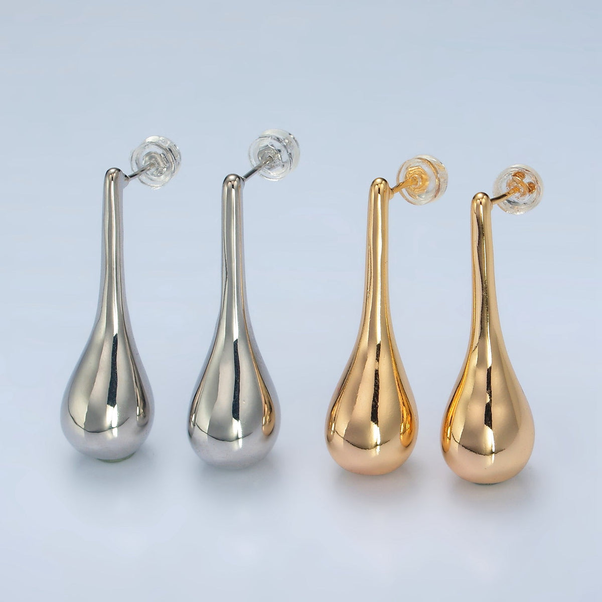 24K Gold Filled 34mm Teardrop Molten Drop Stud Earrings in Gold &amp; Silver | AD590 AD591