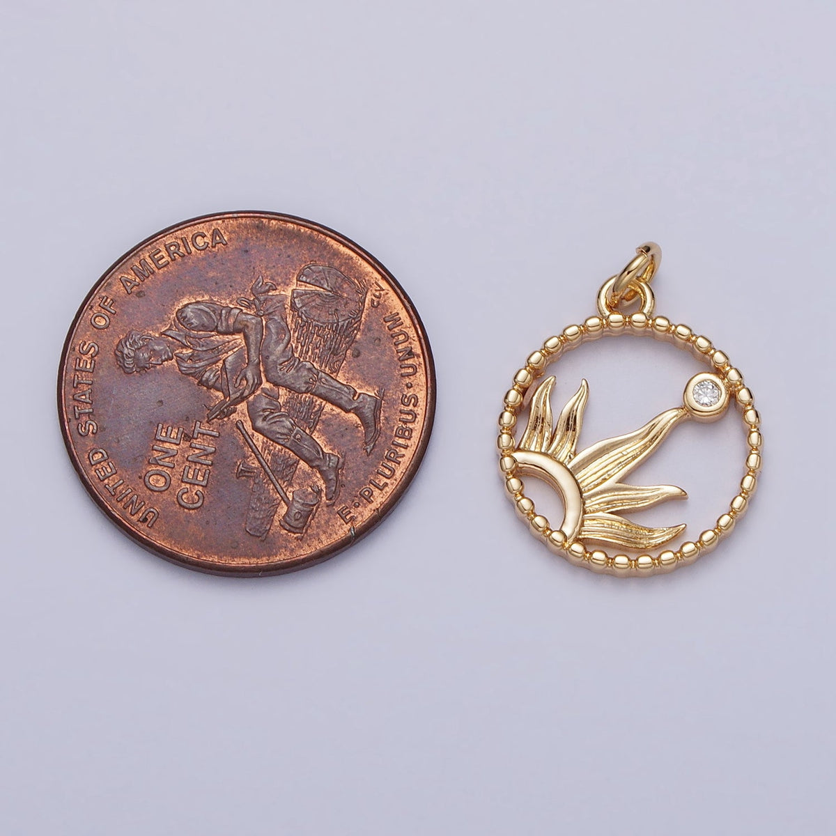 18mm Celestial Sun Beam CZ Open Round Beaded Charm in Gold &amp; Silver | AC270 AC271