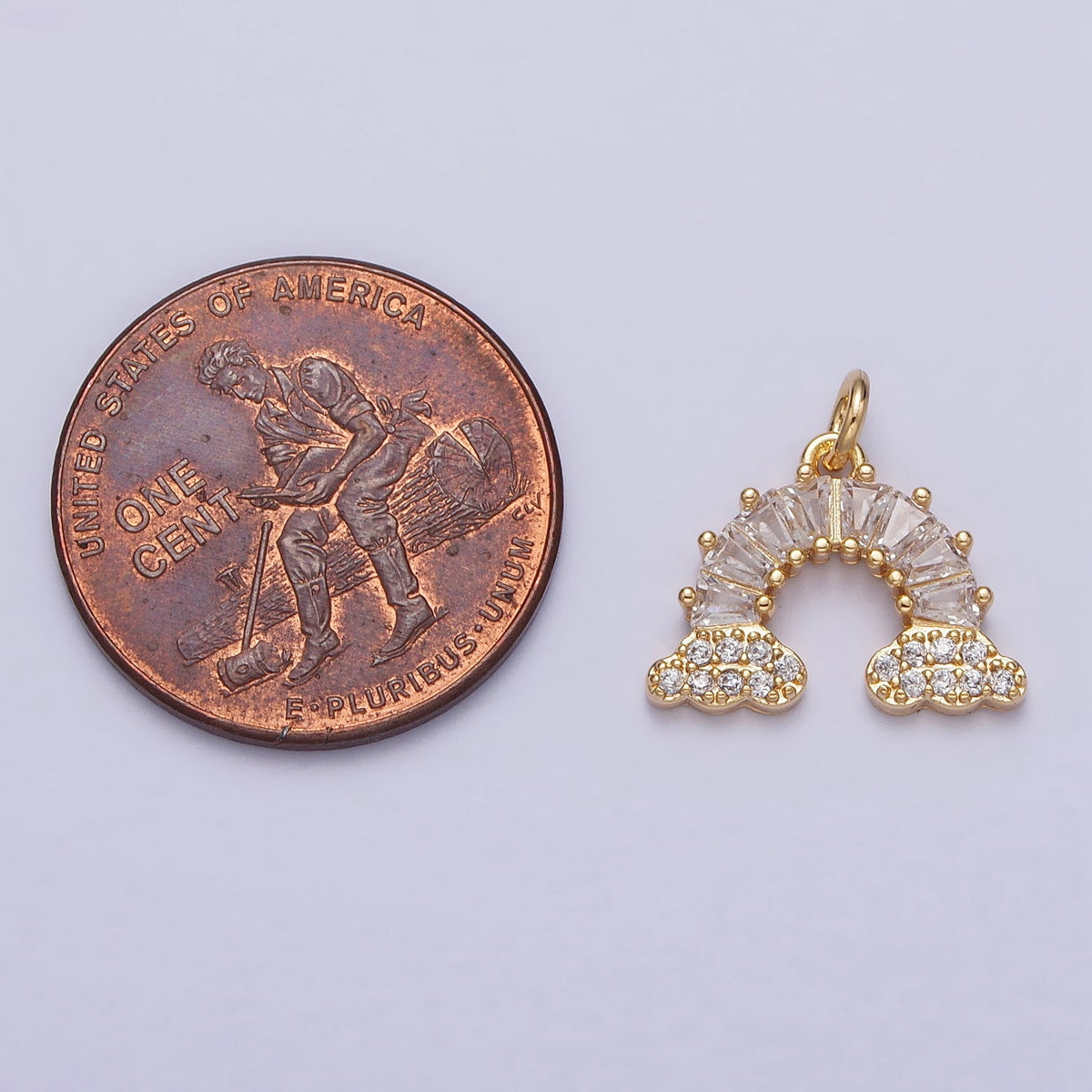 Gold Filled Rainbow Clear Baguette Micro Paved CZ Charm in Gold &amp; Silver | AC266 AC267
