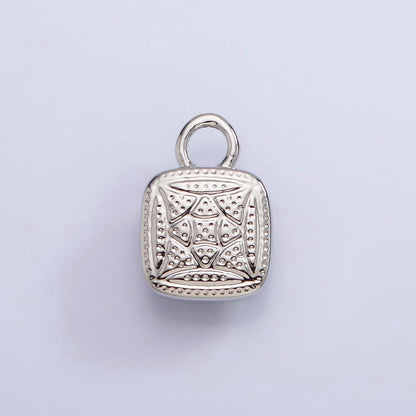 White Gold Filled Square Multifaceted Natural Gemstone Personalized Add-On Silver Charm | AC1530 - AC1542