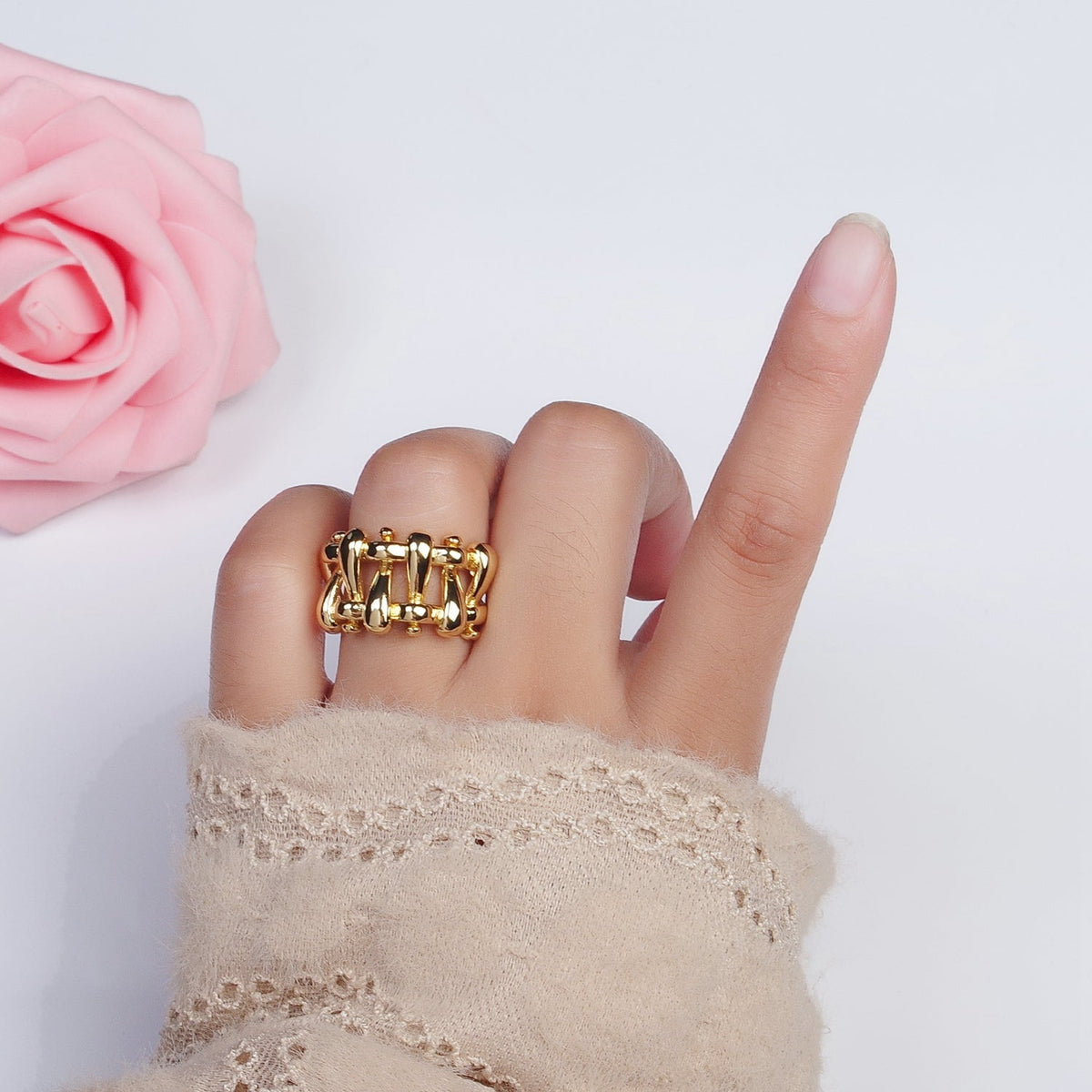 16K Gold Filled Minimalist Gold, Silver Bubble Wide Geometric Rings | O089 O090