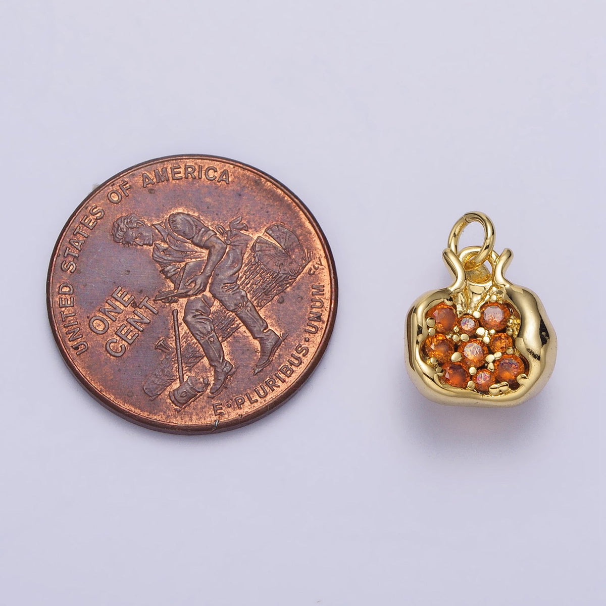 16K Gold Filled Fruit Pomegranate Vermilion Micro Paved CZ Mini Charm in Gold &amp; Silver | AC-268 AC-269