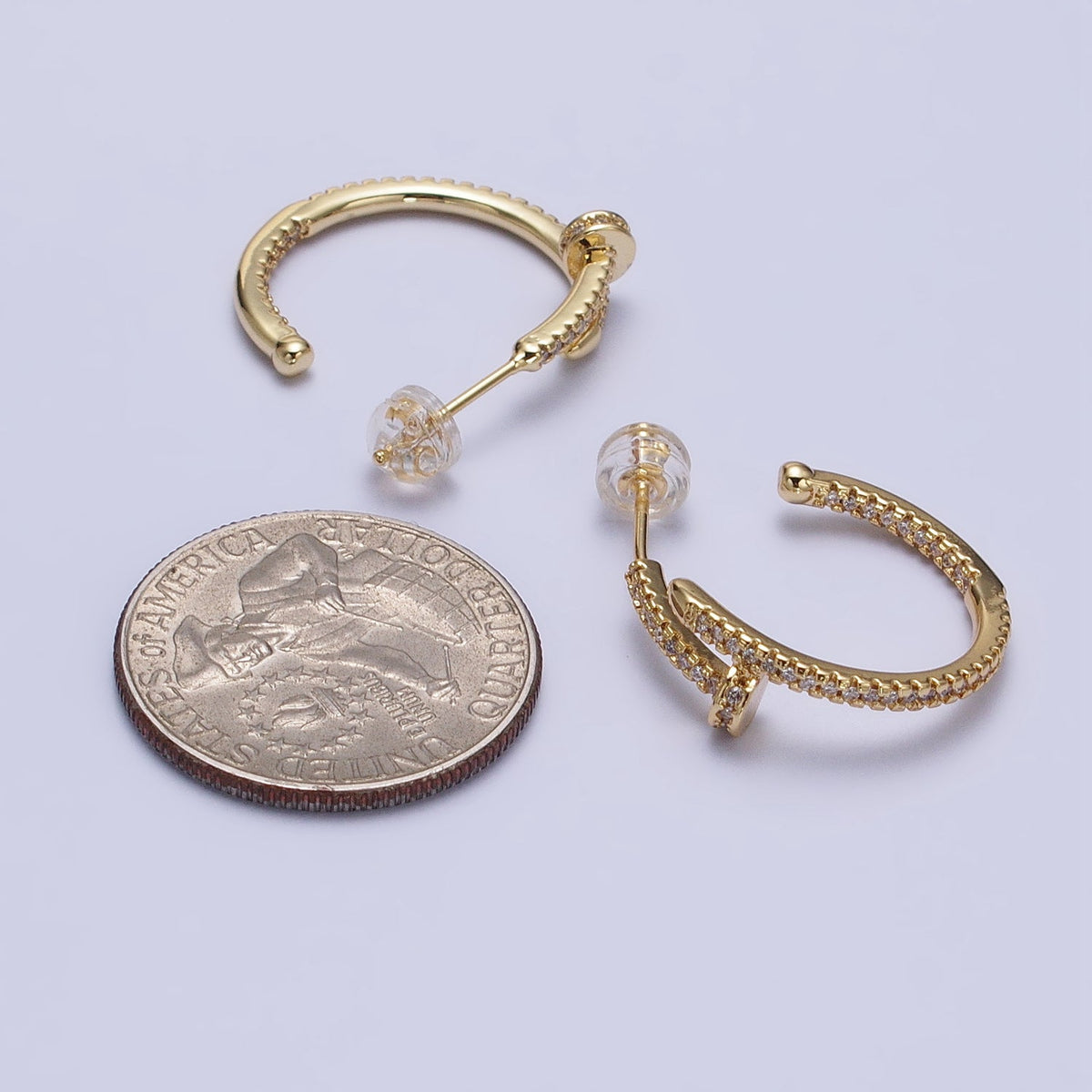 24K Gold Filled 23mm Needle Micro Paved CZ Hoop Earrings in Gold &amp; Silver | AB534 AB535