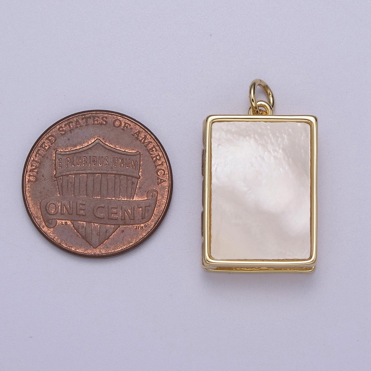 24K Gold Filled 25mm Mother of Pearl Rectangle Locket Charm | C00112