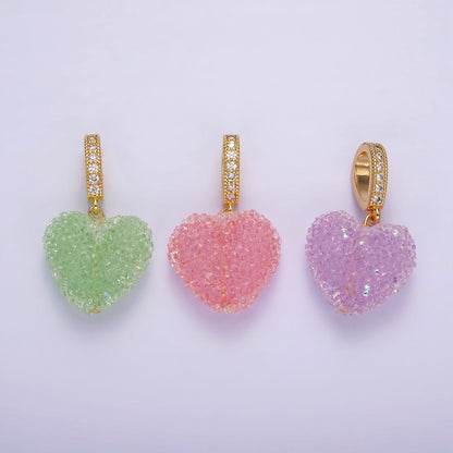 14K Gold Filled Green, Pink, Purple Puffed Heart Micro Paved Bail Pendant | N1977 - N1979