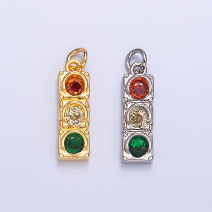 24K Gold Filled Traffic Light CZ Multidimensional 3D Charm | W246