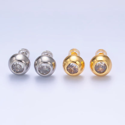 24K Gold Filled 10mm Clear CZ Bezel Round Stud Earrings in Gold &amp; Silver | V230 V489