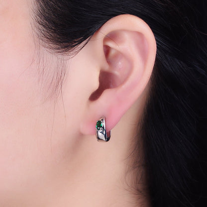 16K Gold Filled Emerald Green Oval CZ Dome 13mm Huggie Earrings in Silver &amp; Gold | AB1501 AD1016