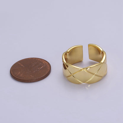 24K Gold Filled Minimalist X Lined Crossed Wide Band Ring | O2042