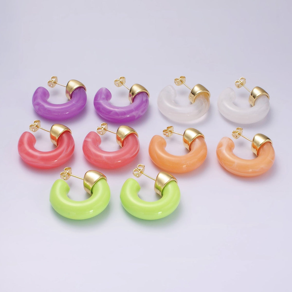 14K Gold Filled 30mm Orange, White Resin C-Shaped Hoop Earrings | AE186 AE187