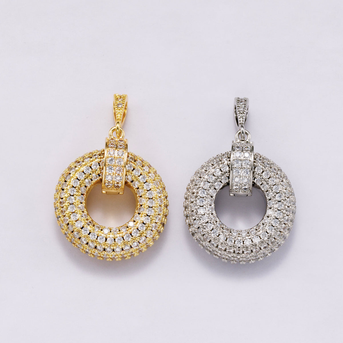 14K Gold Filled 35mm Micro Paved CZ Open Round Pendant in Gold &amp; Silver | Charms-00560 Charms-00561