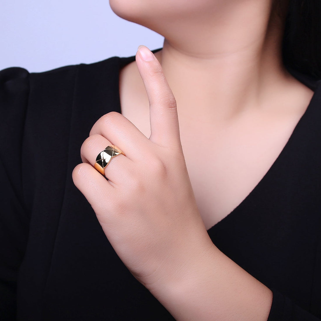 24K Gold Filled Minimalist X Lined Crossed Wide Band Ring | O2042