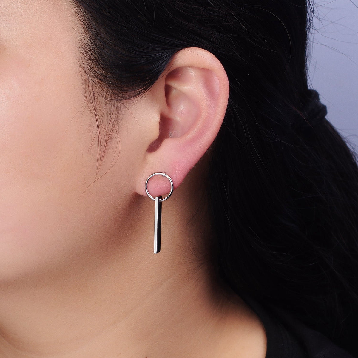 16K Gold Filled Bar Drop Open Round Geometric Stud Earrings in Gold &amp; Silver | AD824 AD825