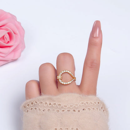 24K Gold Filled Micro Paved CZ Belt Buckle Geometric Adjustable Ring | U449