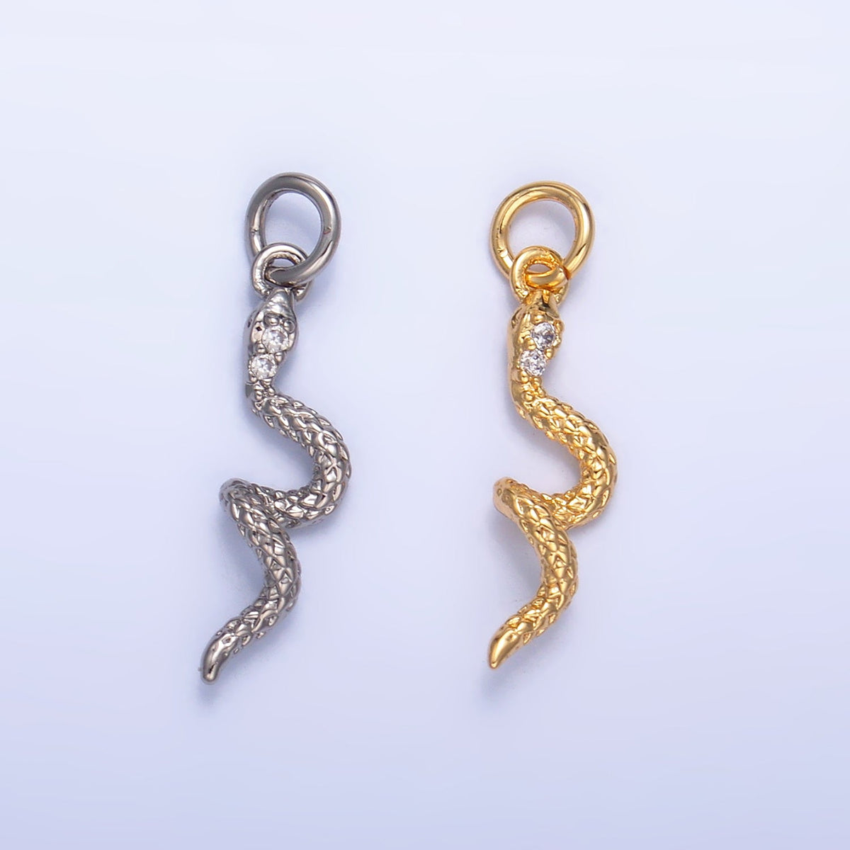 24K Gold Filled 16.5mm CZ Textured Snake Serpent Multidimensional 3D Charm in Gold &amp; Silver | W796