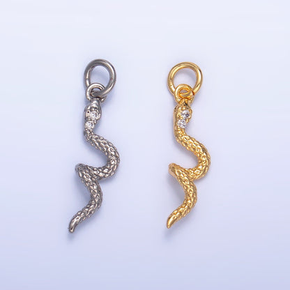 24K Gold Filled 16.5mm CZ Textured Snake Serpent Multidimensional 3D Charm in Gold &amp; Silver | W796