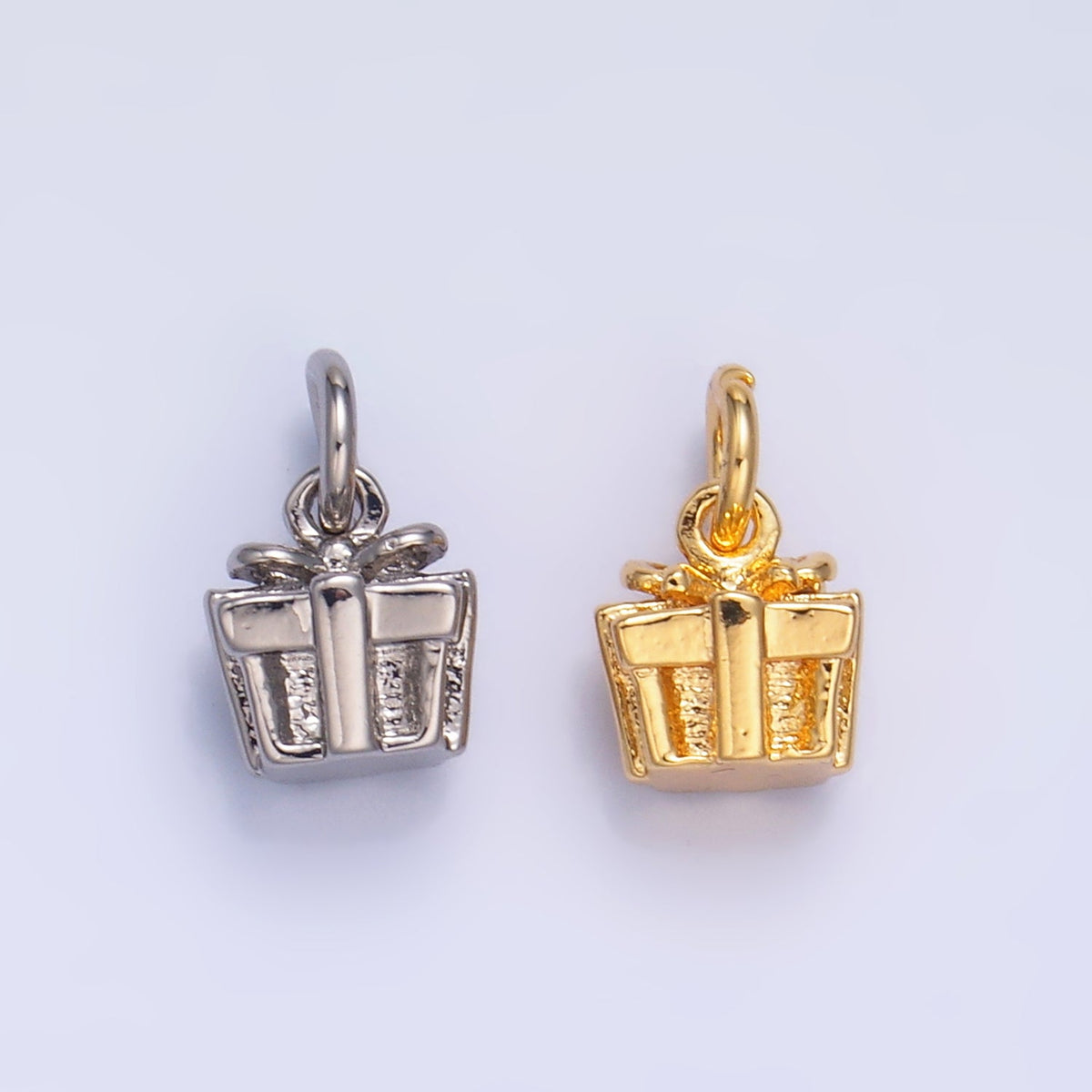 24K Gold Filled 6mm Present Gift Box 3D Multidimensional Mini Charm in Gold &amp; Silver | W799
