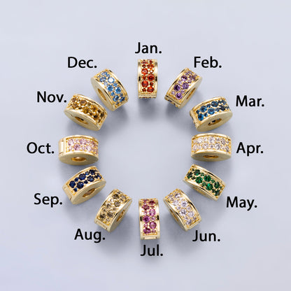 16K Gold Filled 10mm Snap Clip Open Micro Paved CZ Birthstone Spacer Rondelle Personalized Set | Beads-00220 ~ Beads-00231
