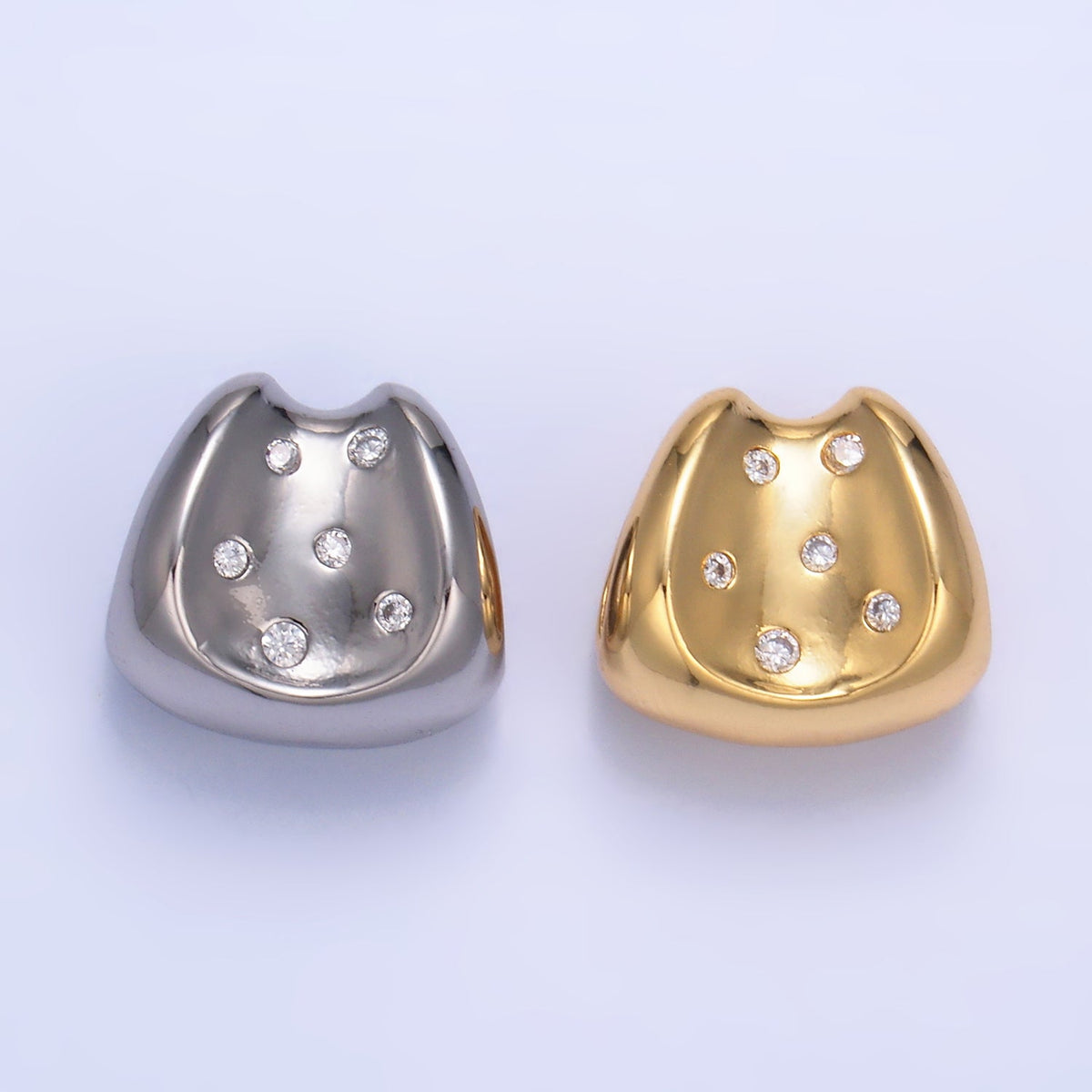 24K Gold Filled 13.5mm CZ Dotted Geometric Edged Bead in Gold &amp; Silver | B289