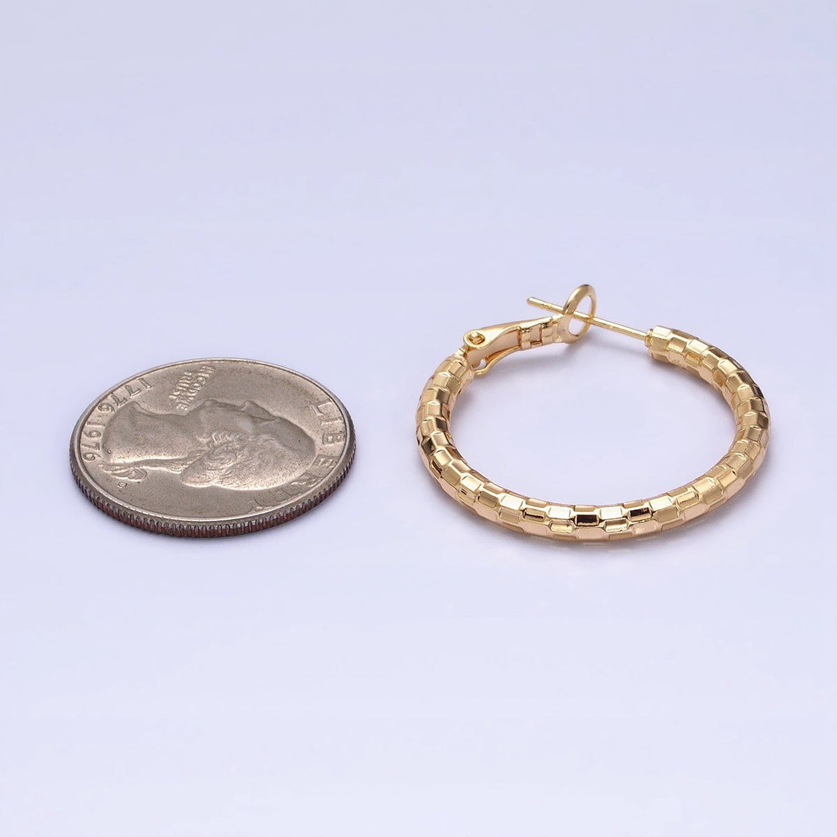 16K Gold Filled 30mm Multifaceted Textured Hinge Hoop Earrings in Gold &amp; Silver | AD1211 AD1212