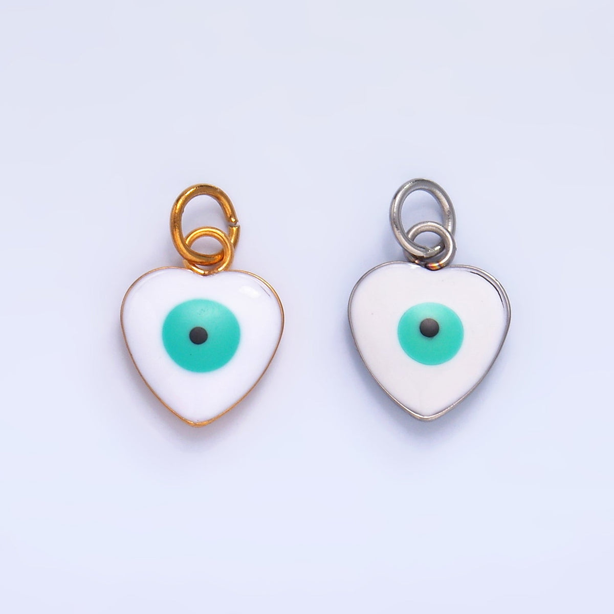 Stainless Steel 11.5mm Evil Eye Enamel Heart Charm in Gold &amp; Silver | P733